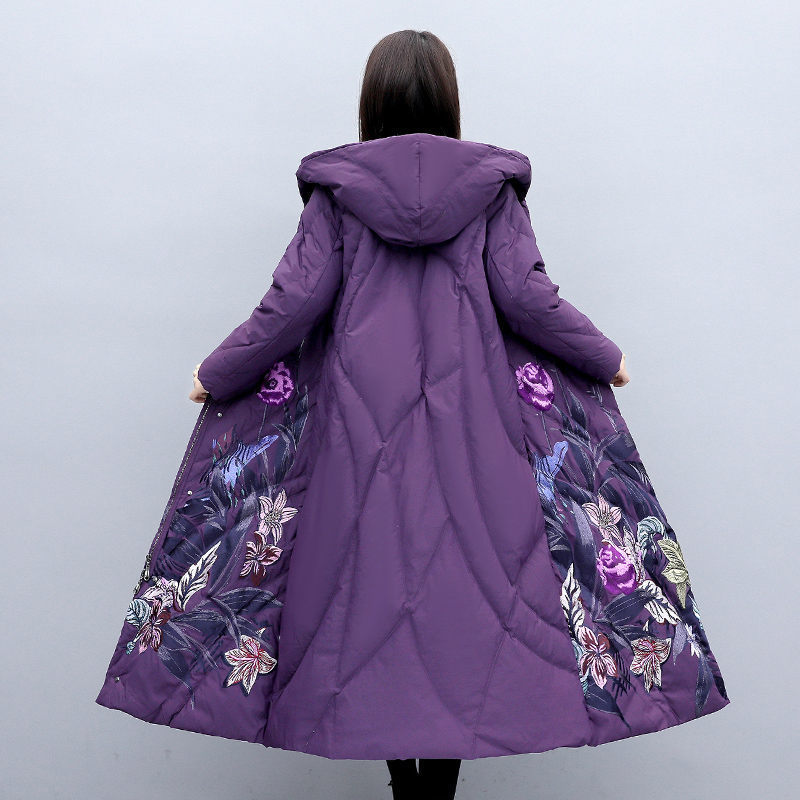 Outerwear Coats Women's Mid-length Winter Retro Hooded Padded Parka Chinese Style Printed Jacket Folk Style Clothing y075 201029