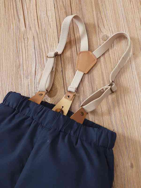 Baby Musical Notes And Tape Print Bow Polo Shirt & Pinafore Pants SHE