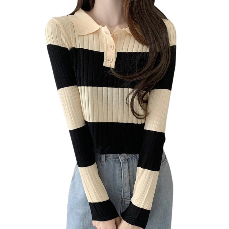 Spring Contrast Stitching Knit Sweater Students All-match Long-sleeved Shirt Women 2020 
Spring Contrast Stitching Knit Sweater Students All-match Long-sleeved Shirt Women 2020