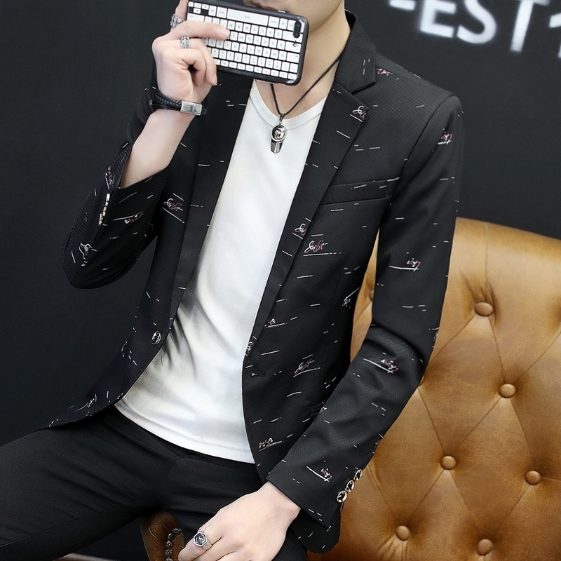 Floral Print Blazer Jacket Men Korean Trend Streetwear Mens Clothing Casual Suit Coat Male Slim Fit blazer masculino 201104