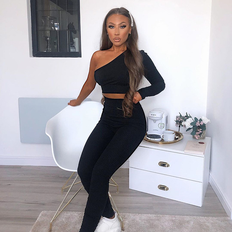 2020 Fashion 2 Pcs Woman Solid Color Casual Suit Sexy One-shoulder Long Sleeve Crop Top Slim Elastic Pencil Pants Autumn Outfits, Black
2020 Fashion 2 Pcs Woman Solid Color Casual Suit Sexy One-shoulder Long Sleeve Crop Top Slim Elastic Pencil Pants Autumn Outfits, Black