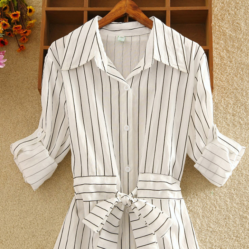 Striped Women Dress Tunic Long Sleeve Elegant Shirt Dress Blue White Black Spring Summer Ladies Casual Stripe Mini Dresses T200620