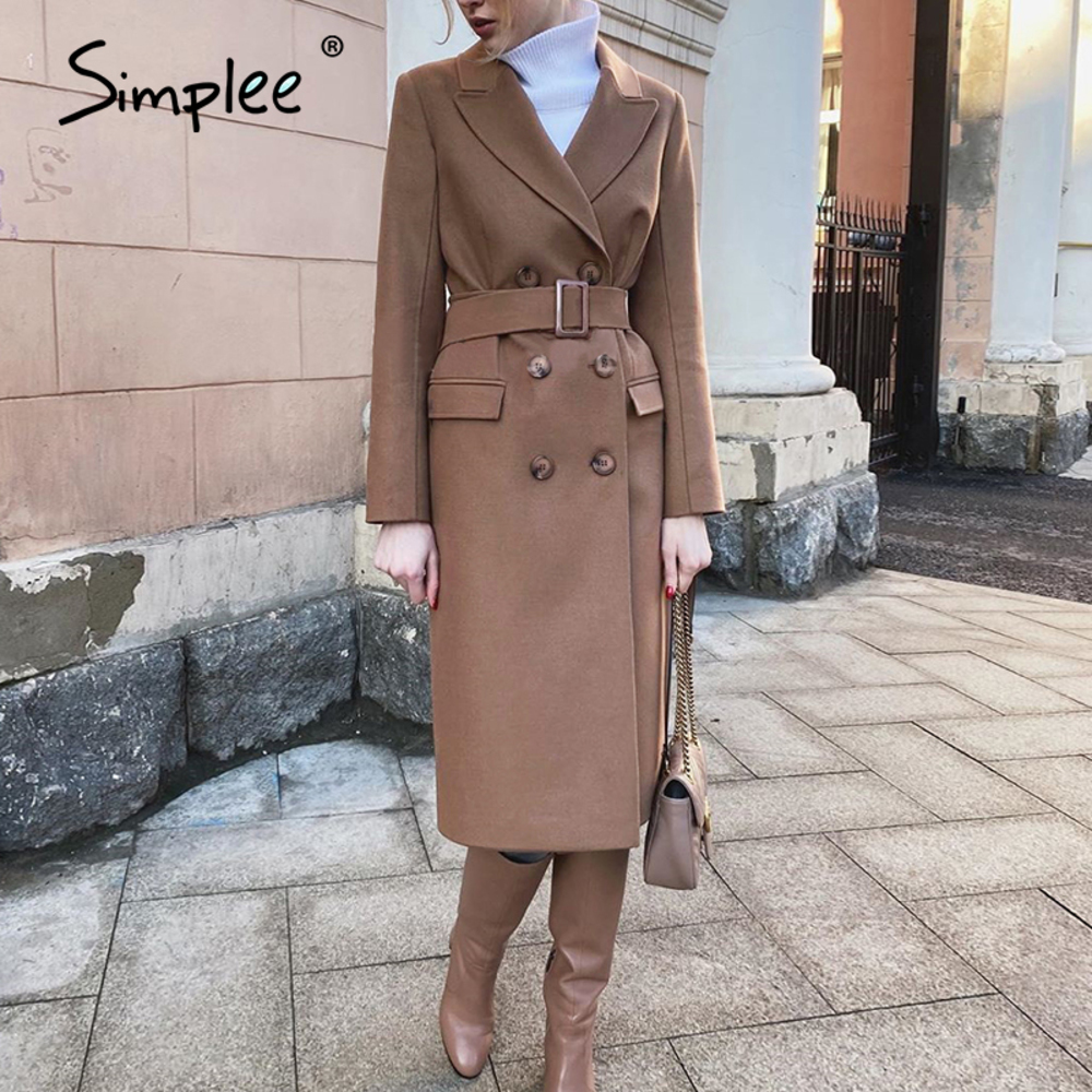 Simplee Straight double-breasted camel colour outwear Casual autumn winter coat belt Elegant long woolen overcoat female, Tan;black
Simplee Straight double-breasted camel colour outwear Casual autumn winter coat belt Elegant long woolen overcoat female, Tan;black
