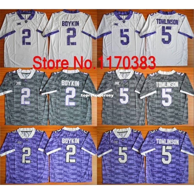 TCU Horned Frogs #2 Trevone Boykin Jersey #5 LaDainian Tomlinson Jersey Purple White Grey American College Football Jerseys
TCU Horned Frogs #2 Trevone Boykin Jersey #5 LaDainian Tomlinson Jersey Purple White Grey American College Football Jerseys