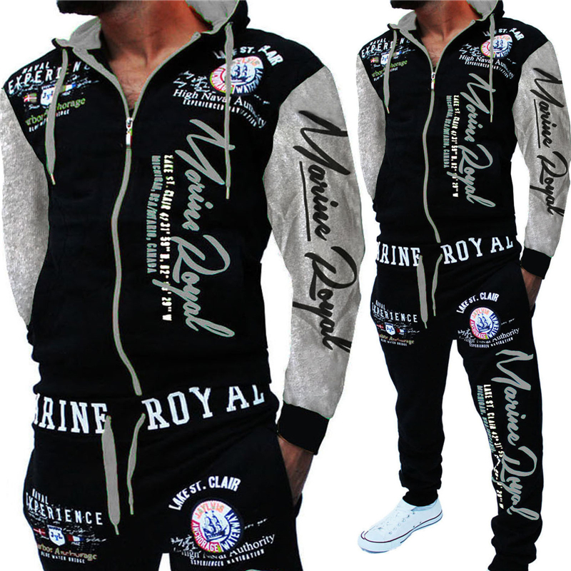 ZOGAA Mens Matching Set Two Piece Set Men Sweatsuit Casual Sportswear Hoodies Sweatshirt and Pants Sets Letter Printed Tracksuit 201123