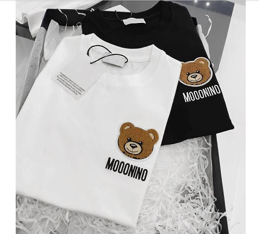 Classic Letter Bear Design Kids T-Shirts - Soft Cotton Blend Pullover Tees for Boys Girls Red Short Sleeve Sizes 90-130 y250607PIKA