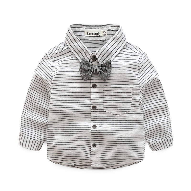 Boys clothes striped baby boy clothes shirt with bow and overalls grey color baby clothes mini gentleman baby vestido LJ201023