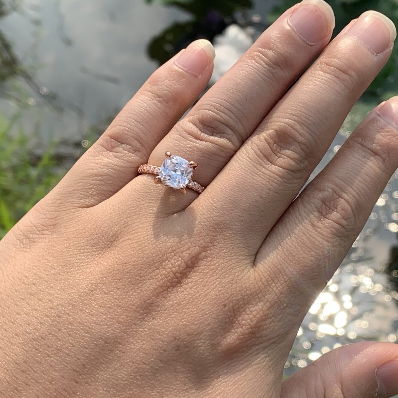 Ins Top Sell Luxury Jewelry Real 925 Sterling Silver Cushion Shape White Topaz CZ Diamond Gemstones Eternity Women Wedding Bridal Ring Gift