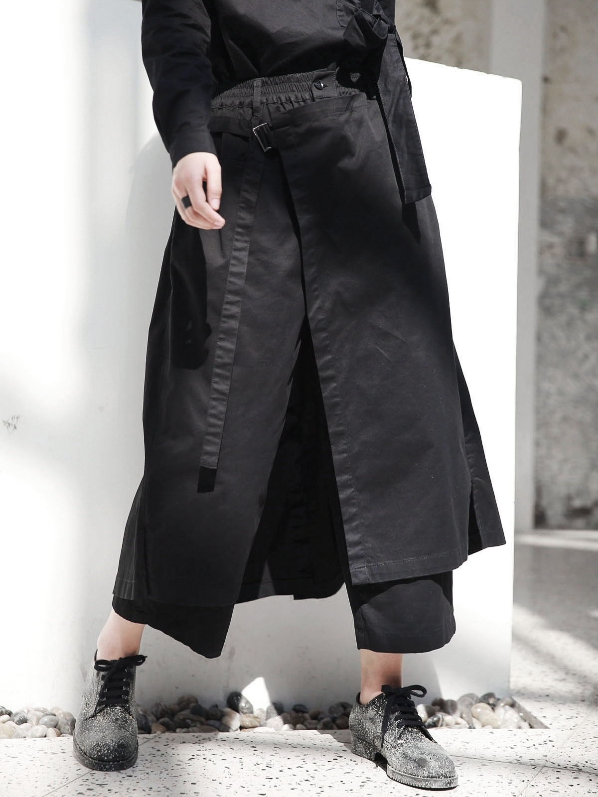 [EAM] New Spring High Elastic Waist Black Loose Vent Loose Long Wide Leg Pants Trousers Women Fashion Tide JI084 201109