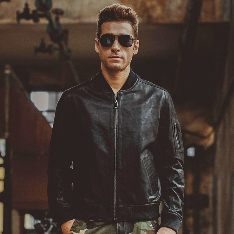 Men's pigskin black real leather jacket bomber jacket Genuine Leather biker jacket winter coat men Jaqueta 201128