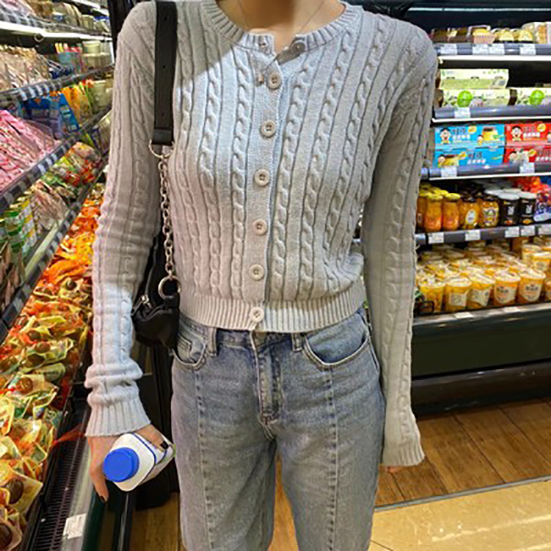 Slim girls elegant bomb short knitted cardigan coat fashion ladies vintage woolen sweaters streetwear female chic women top 210204