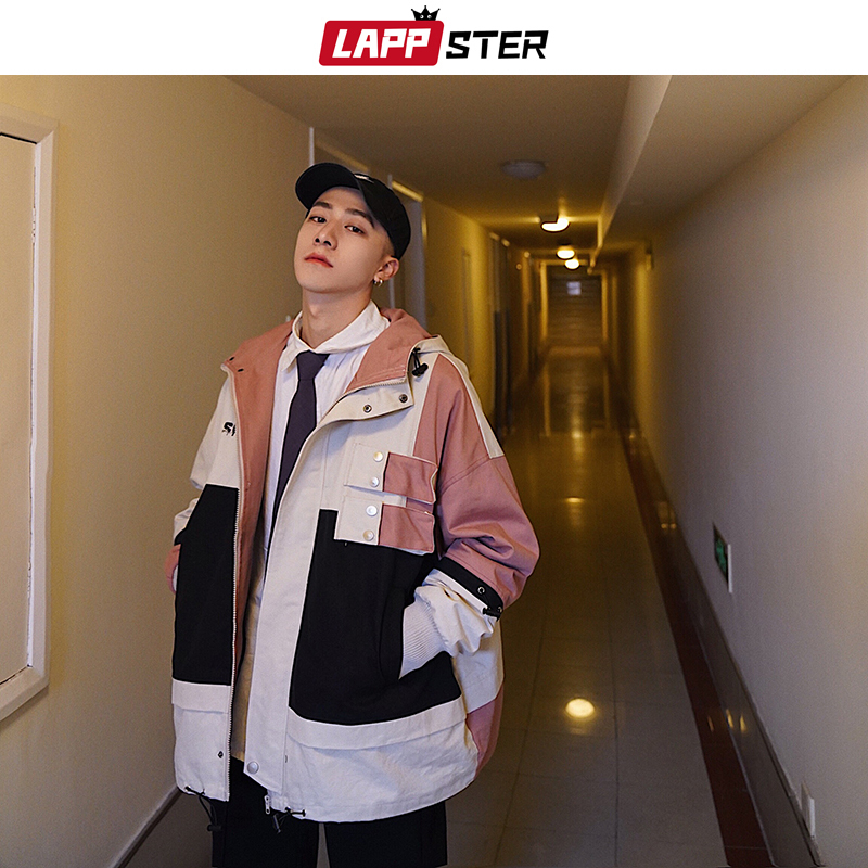 LAPPSTER Men Oversized Streetwear 2020 Bomber Jackets 2020 Patchwork Color Block Cargo Windbreaker Jackets Coats Korean Clothes T200502