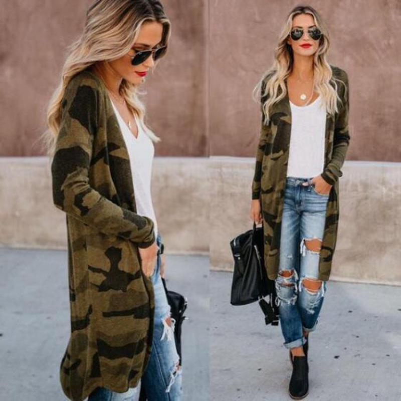 Women Fashion Causal Long Sleeve Cardigan Autumn Coat Leopard Camouflage Snakeskin Pattern Sueter Long Sweater Women 201128