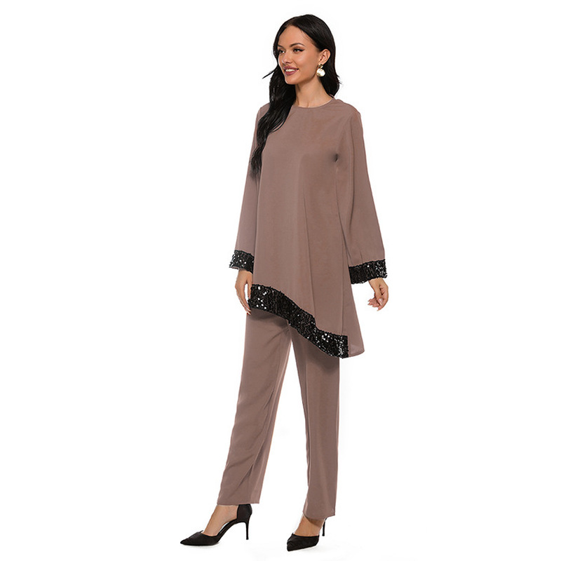 Turkey Muslim Dress Two Piece Sets Tops and Pants Women Abaya Sequins Eid Ramadan Moroccan Kaftan Islamic Clothing Dresses Set, White
Turkey Muslim Dress Two Piece Sets Tops and Pants Women Abaya Sequins Eid Ramadan Moroccan Kaftan Islamic Clothing Dresses Set, White