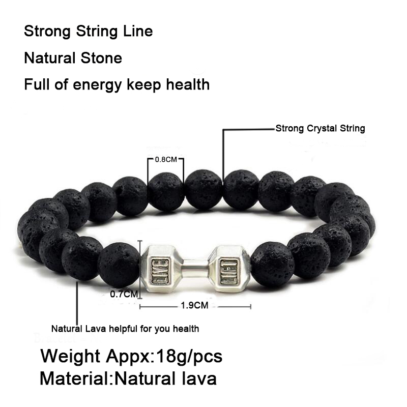 Black Artificial Lava Turquoise Stone Dumbbell Chakra Beads Bracelets Couple Lover Fashion Strand Strength Bracelet Bangle Jewelry Wholesale