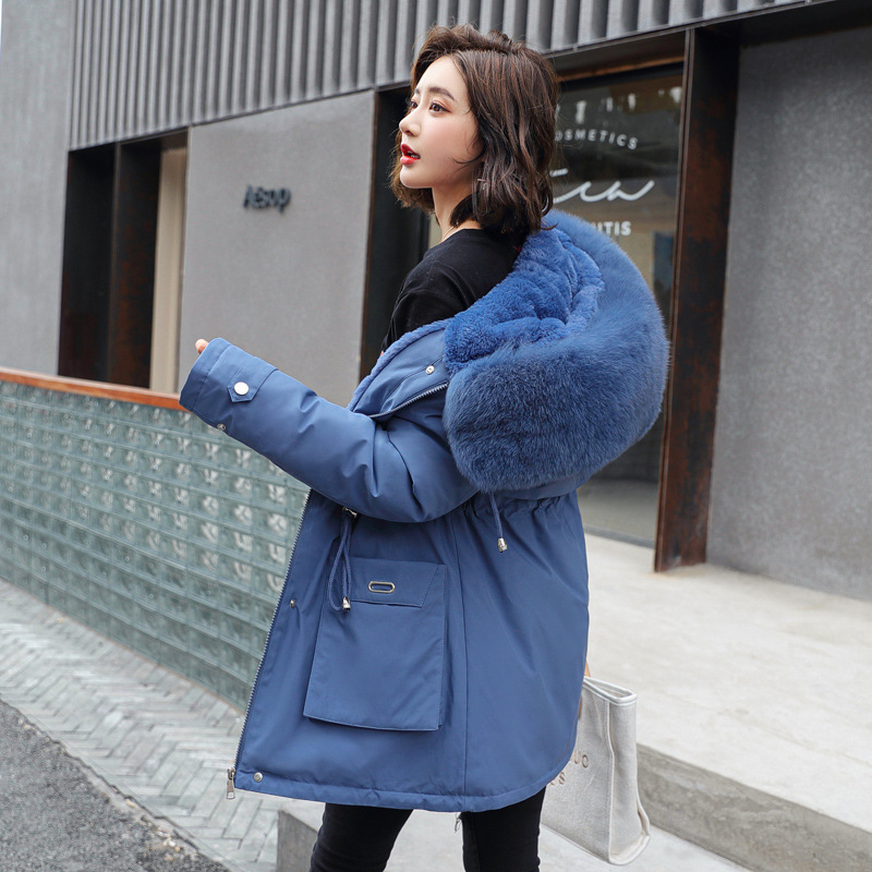 New Cotton Thicken Warm Winter Jacket Coat Women Casual Big Fur Collar Long Parkas Woman Fur Lining Warm Parka Mujer Coats 201019