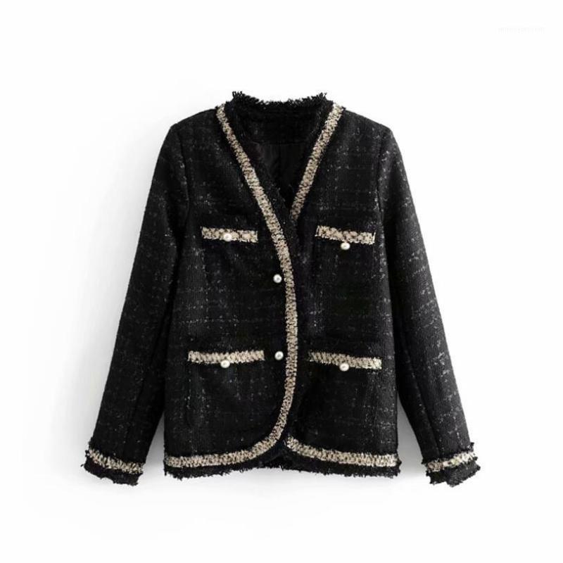 2020 Spring New Women Long Sleeves Contrast Color Tweed Jacket Coat With Front Pockets & Beaded Edge - Ladies Tweed Jacket p3581, Black
2020 Spring New Women Long Sleeves Contrast Color Tweed Jacket Coat With Front Pockets & Beaded Edge - Ladies Tweed Jacket p3581, Black