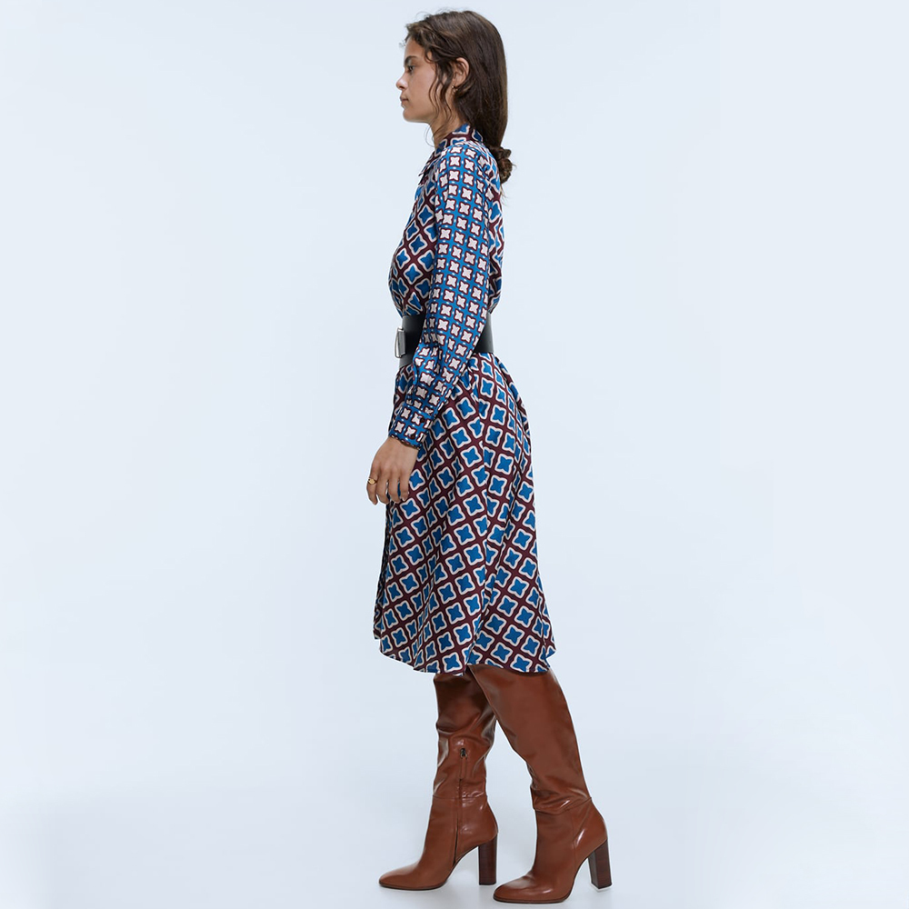 ZA Print Dress New Winter Autumn Newest Casual England Print Dress Women Bohemian Party Dress Friend Gifts Wholesale T200416