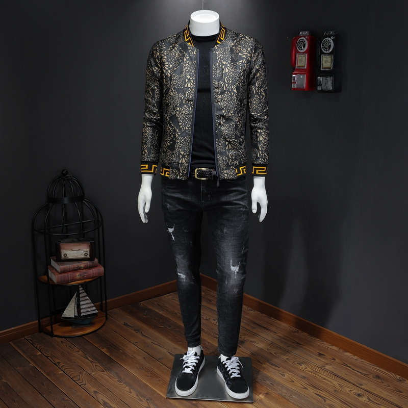 MENNE 2020 New men jacket Golden print Pattern baseball jacket men zipper coat T200502