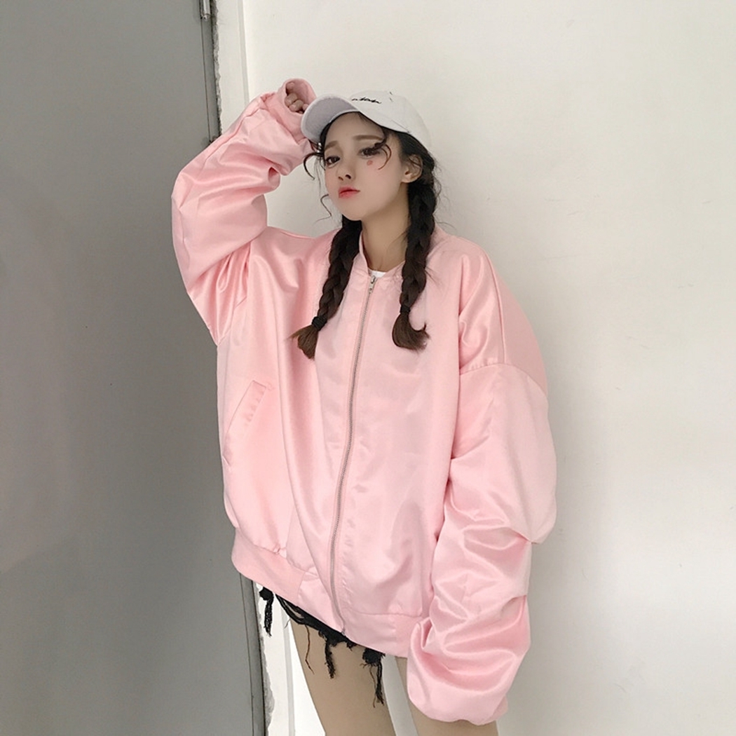 2020 Harajuku Bomber Jacket Women Letter Print Loose Coat Windbreaker Winter Spring Long Sleeve Zipper Jackets Oversized Outwear T200111