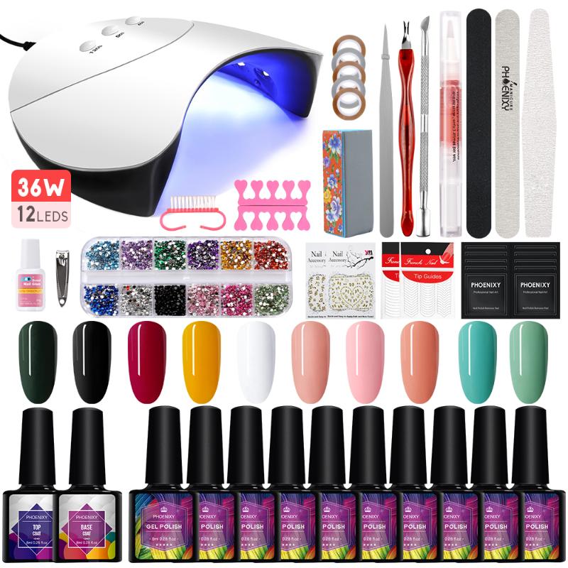 Nail Polish Kit 10Pcs Soak Off Nail Varnish 36W Dryer 12 LED Beads Lamp Top Base Coat Art Tools Kit All For Manicure
Nail Polish Kit 10Pcs Soak Off Nail Varnish 36W Dryer 12 LED Beads Lamp Top Base Coat Art Tools Kit All For Manicure