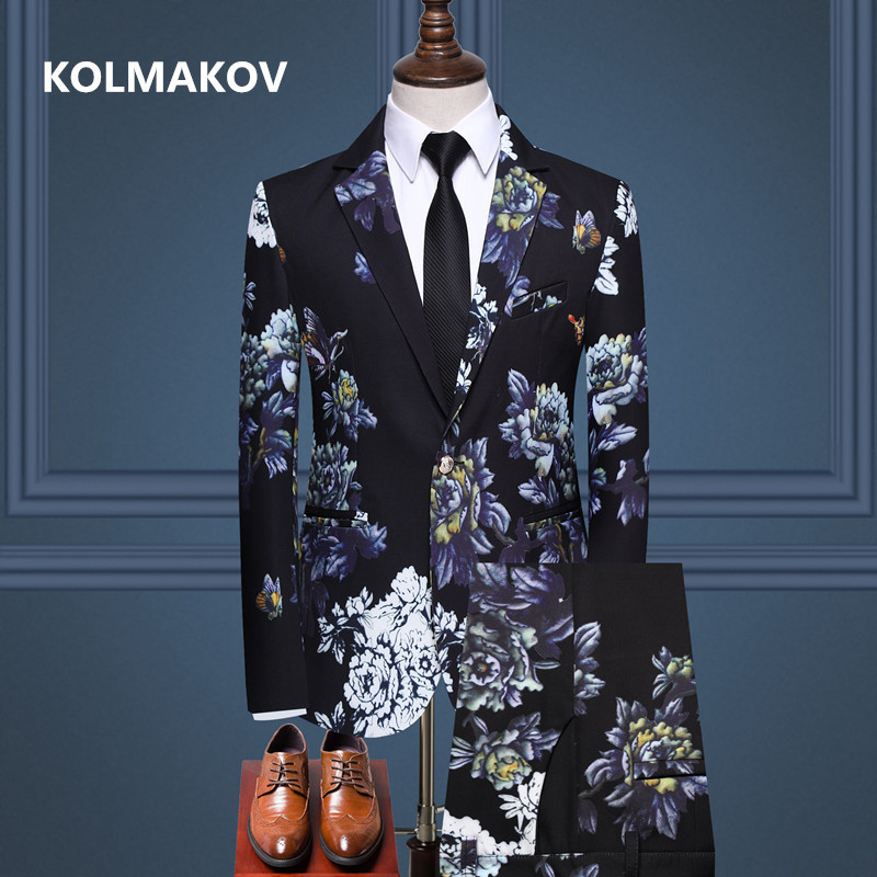 (Jacket + trousers) New style wedding Flower color suit men,blazer men, high quality business suits,men's Dress suits 201105