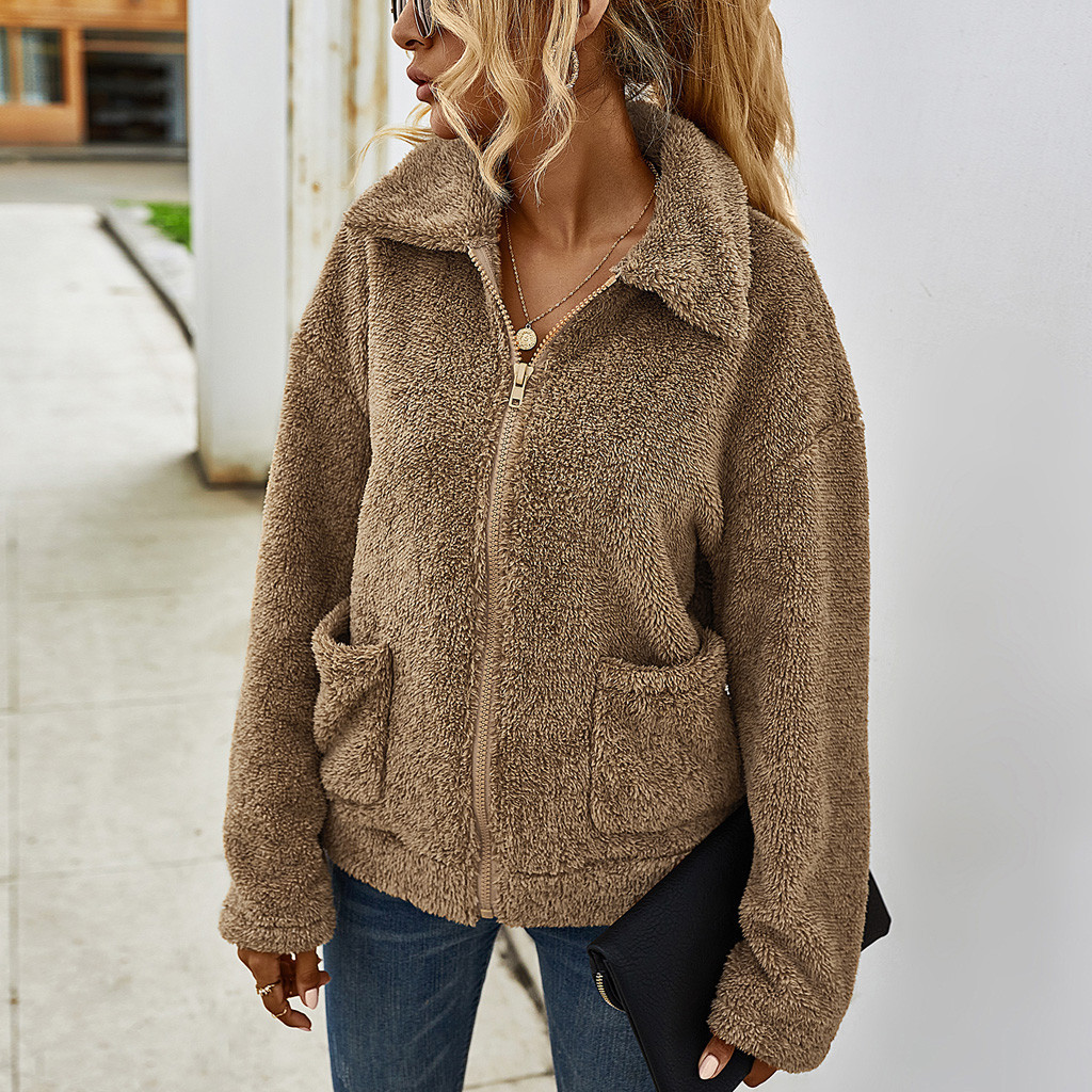 FREE OSTRICH Solid Fur Coats For Women Fleece Warm Jacket Zipper Casual Warm Autumn Winter New Harajuku Coat Female 201019