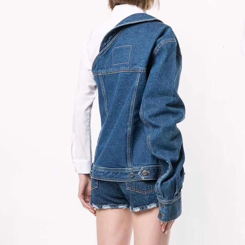 TWOTWINSTYLE Asymmetrical One Shoulder Denim Women's Jacket Lapel Collar Long Sleeve Pockets Female Jackets Autumn Fashion 201029