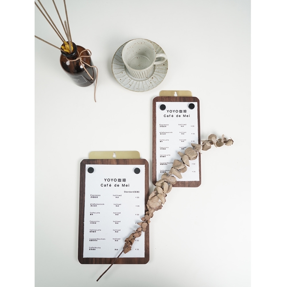 Brass Hanger and Wooden Magnetic Suction Menu Clip Store Table Sign Holder Bill List Snap Writing Folder Board