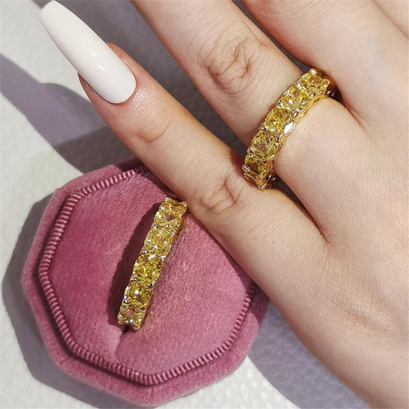 2022 Ins Top Sell Wedding Rings Simple Fashion Jewelry 925 Sterling Silver Cushion Shape Multi Color 5A Cubic Zircon CZ Diamond Promise Women Eternity