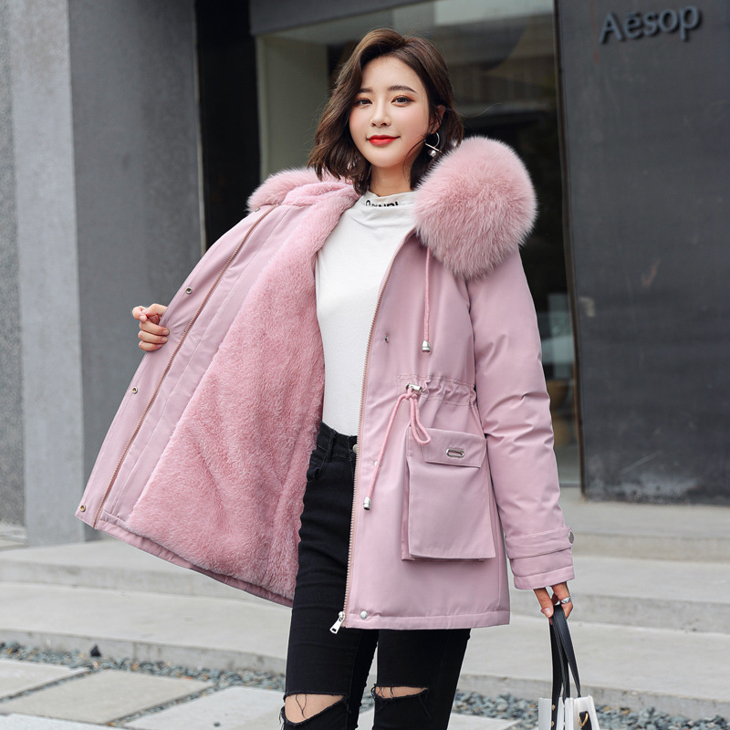New Cotton Thicken Warm Winter Jacket Coat Women Casual Big Fur Collar Long Parkas Woman Fur Lining Warm Parka Mujer Coats 201019