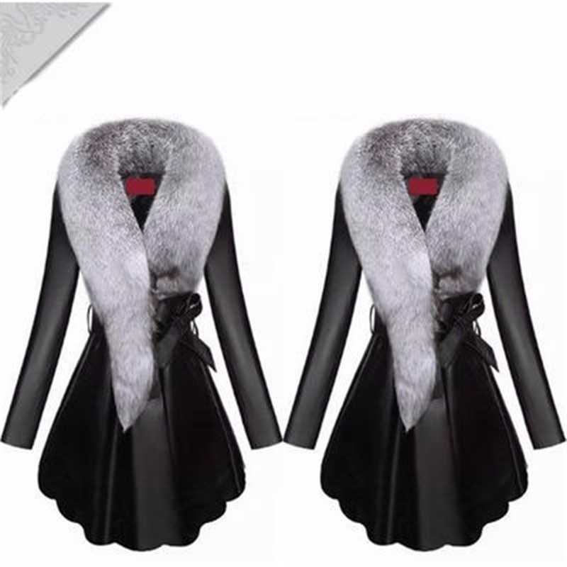 Faux Fur Coat Women Winter Female Sheepskin Coats Pure Color Faux Fox Fur Collars Snap Fastener Furs Plus Size 201020