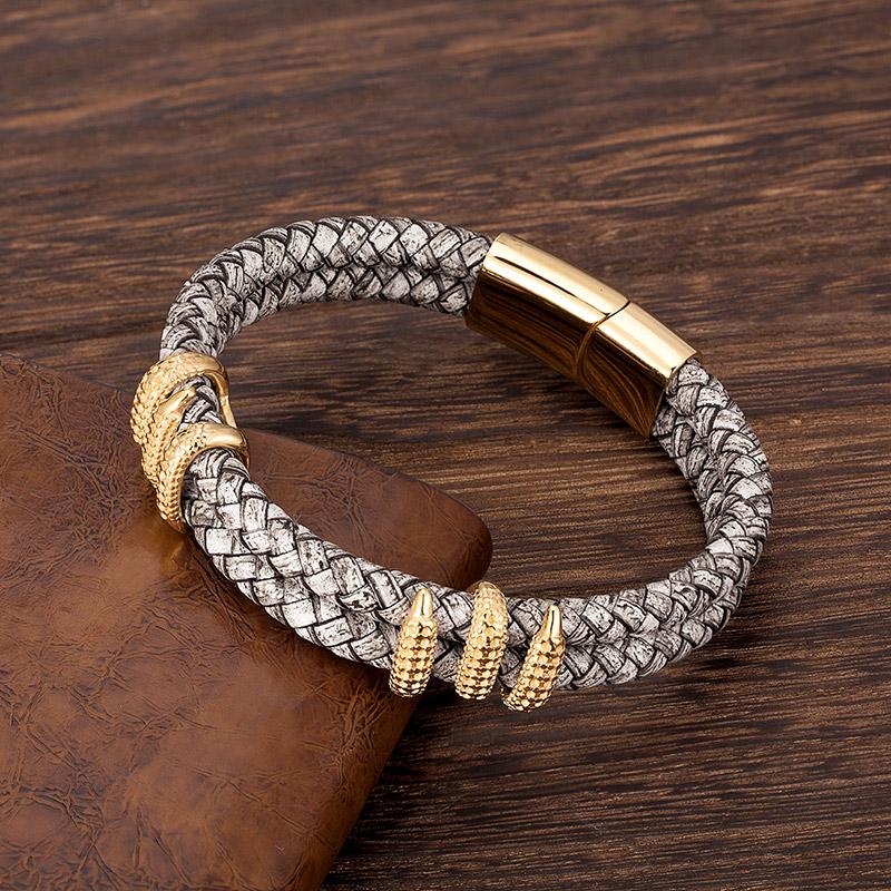 Fashion Men Bracelet Stainless Steel Handmade Rope Bangles Gray Vintage Leather Gold Dragon Claw Punk Jewelry Gift Accessories
Fashion Men Bracelet Stainless Steel Handmade Rope Bangles Gray Vintage Leather Gold Dragon Claw Punk Jewelry Gift Accessories