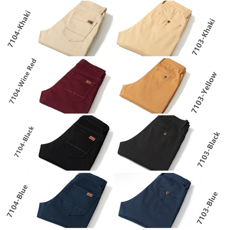 Pants Men Business Straight Cotton Trousers Stretch Man Elastic Slim Fit Casual Big Plus Size 42 44 Black Khaki Red Blue Pant 201118