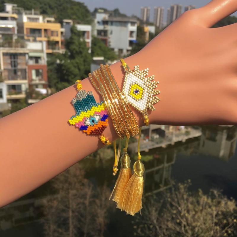 New boho MIYUKI Bracelet Turkish Evil Eye Charm Bracelet Hamsa Colorful Hand Pulsera Gold Yellow Jewelry Tassel For Women
New boho MIYUKI Bracelet Turkish Evil Eye Charm Bracelet Hamsa Colorful Hand Pulsera Gold Yellow Jewelry Tassel For Women
