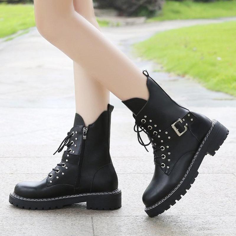 Quality PU Leather Thick Heel Motorcycle Boots Women Fashion Rivet Designer Black Belt Buckle Female Shoes
Quality PU Leather Thick Heel Motorcycle Boots Women Fashion Rivet Designer Black Belt Buckle Female Shoes