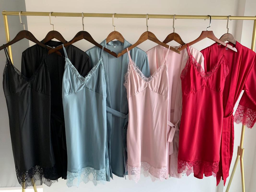 2PCS Satin Robe Set Sexy Female Sleepwear Summer Kimono Bathrobe Lace Trim Bride Bridesmaid Dressing Gown Casual Nightgown, 6606 black
2PCS Satin Robe Set Sexy Female Sleepwear Summer Kimono Bathrobe Lace Trim Bride Bridesmaid Dressing Gown Casual Nightgown, 6606 black
