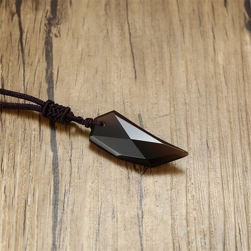 Vnox Obsidian Wolf Tooth Pendant Vintage Spike Amulet Stones Necklaces for Women Men With Adjustable Rope Chain Punk Collier 201014