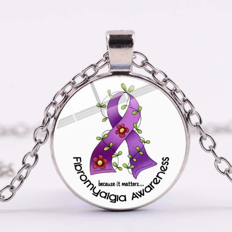 New Purple Ribbon Letter Print Chain Necklace Fibromyalgia Awareness Symbol Glass Dome Pendant Men Women Hopeful Jewelry
New Purple Ribbon Letter Print Chain Necklace Fibromyalgia Awareness Symbol Glass Dome Pendant Men Women Hopeful Jewelry
