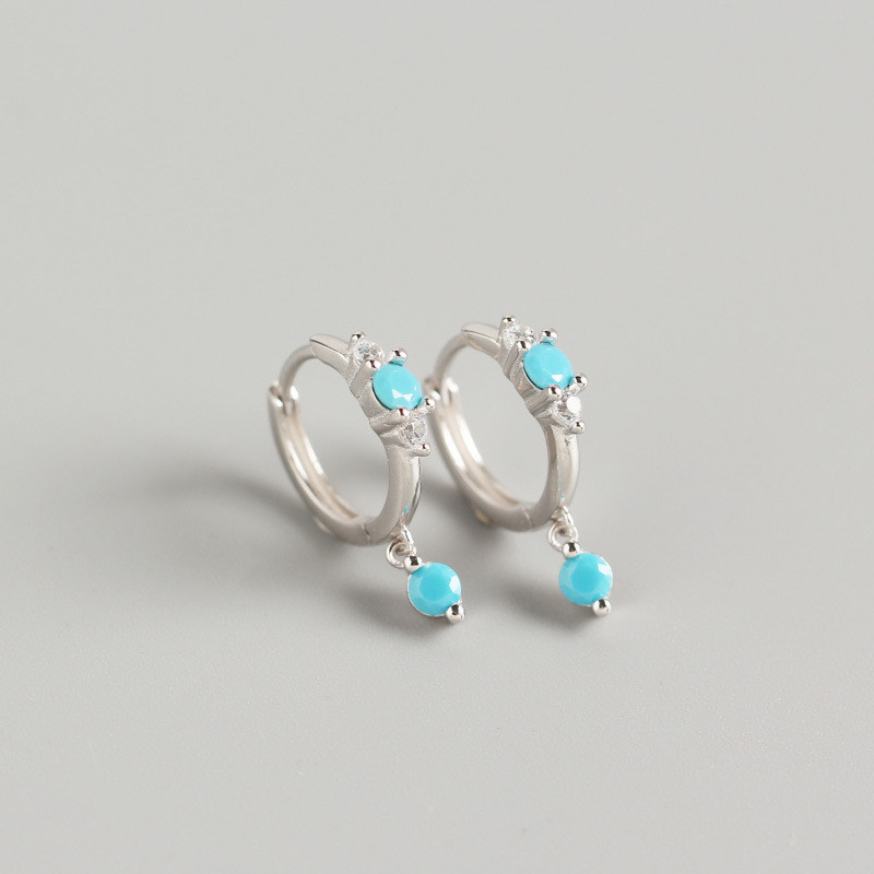 100% 925 Sterling Silver Small Circle Stud Earrings for Women New Fashion Blue Turquoise Charms Earring Wedding Jewelry Gifts ML
