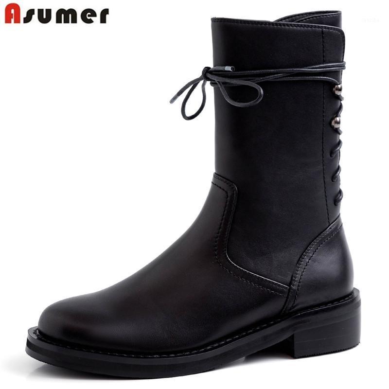 ASUMER fashion genuine leather boots autumn winter boots round toe med heels shoes classic ankle for women1, Black
ASUMER fashion genuine leather boots autumn winter boots round toe med heels shoes classic ankle for women1, Black
