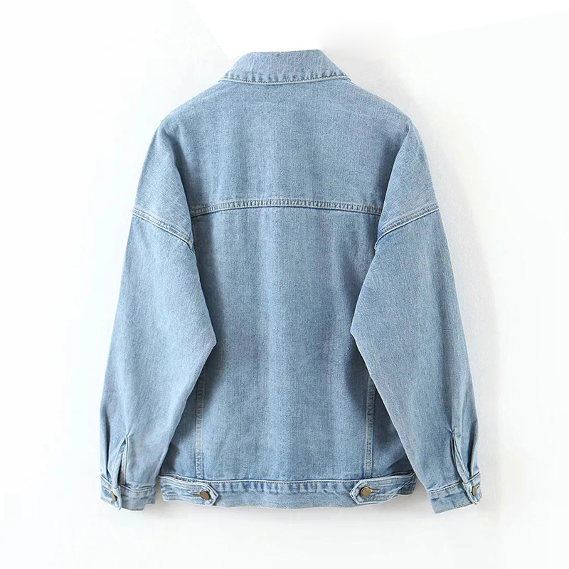 Aachoae Women Streetwear Denim Jacket With Pockets Batwing Long Sleeve Single Breasted Coat Loose Turn Down Collar Outwear 201112