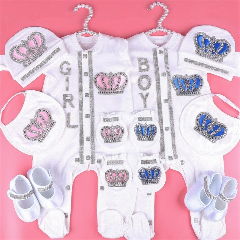 0-3 Month Newbron baby girl clothes set white color cotton bodysuit with crown rhinestone crystal baby bodysuit baby cloth T200325 от DHgate WW