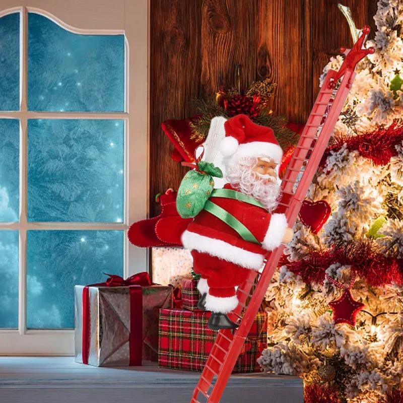 Christmas Santa Claus Electric Climbing Ladder Doll Music Creative Decor Kid Toy Gift Xmas Tree Hanging Ornament 201028