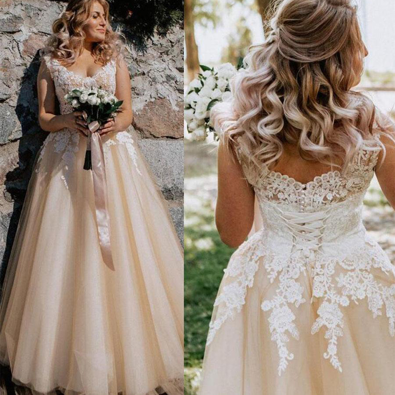Custom Off the Shoulder Lace Wedding Dresses 2021 with Appliques Sweep Train Lace Up Back Tulle A Line Wedding Bridal Gowns