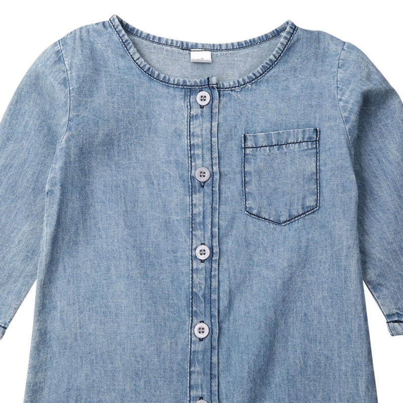 Spring Autumn Baby Clothing Long Sleeve Romper Denim Solid Jumpsuit Pocket Outfits Newborn Kids Baby Girl Boy Clothes 201027