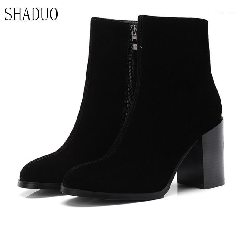 2021 shaduo Matte leather round head high heel boots boots women1, Black 
2021 shaduo Matte leather round head high heel boots boots women1, Black
