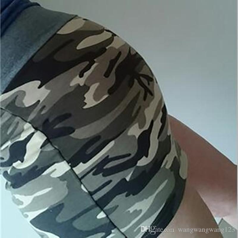 Women Camouflage Print Shorts Pants green Cotton Blend patchwork Elastic Wait Drawstring summer lady wild casual Sport Active Shorts