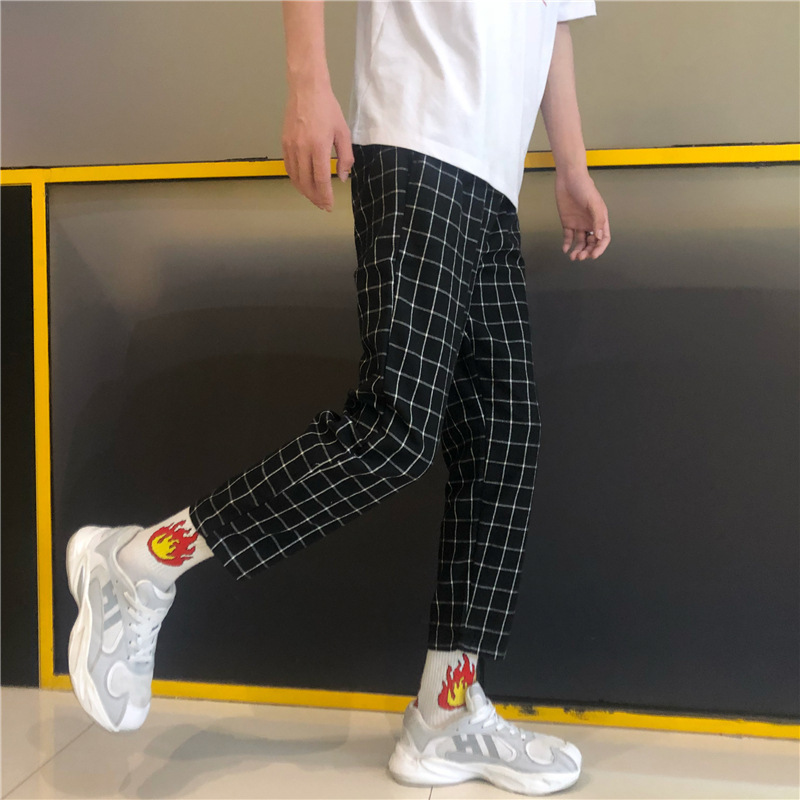 Women Vintage Plaid Patchwork Pants Harajuku Trousers Elastics High Waist Pants Korean Causal Straight Checkerboard 201113