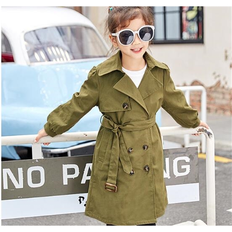Fall Clothes For Kids Autumn Baby Girl Trench Coat Green Khaki Fashion Long Coat kids Fashion Girl Autumn Clothing LJ201125